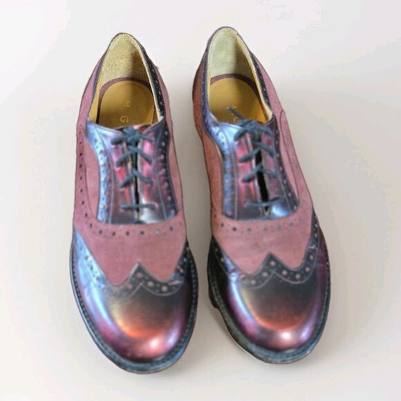 M. Gemi Lucro Wingtip Oxford Shoe Womens Sz 7 /37.5 Burgundy Red Leather Lace up - Picture 2 of 7